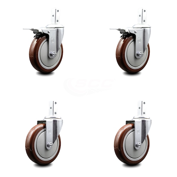 Service Caster 5 Inch Maroon Poly Swivel 7/8 Inch Square Stem Caster Total Lock Brakes, 2PK SCC-SQTTL20S514-PPUB-MRN-78-2-S-2 - main